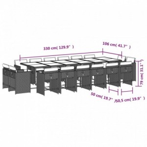 17 részes fekete polyrattan kerti étkezőgarnitúra párnákkal