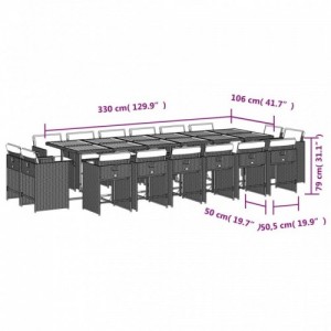 17 részes szürke polyrattan kerti étkezőgarnitúra párnával