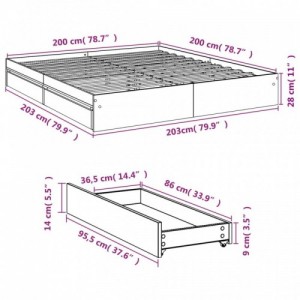 Füstös tölgy színű szerelt fa ágykeret fiókokkal 200 x 200 cm