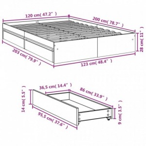 Barna tölgyszínű szerelt fa ágykeret fiókokkal 120 x 200 cm