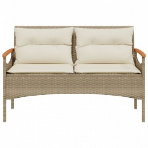 Bézs polyrattan kerti pad párnával 116 x 62,5 x 74