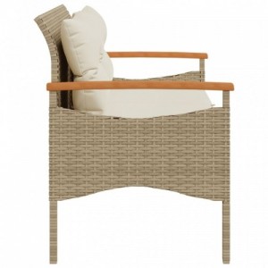 Bézs polyrattan kerti pad párnával 116 x 62,5 x 74