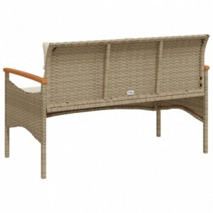 Bézs polyrattan kerti pad párnával 116 x 62,5 x 74