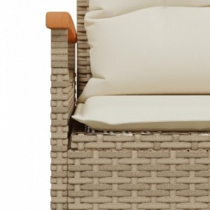 Bézs polyrattan kerti pad párnával 116 x 62,5 x 74