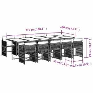 11 részes fekete polyrattan kerti étkezőgarnitúra párnákkal