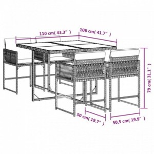 5 részes fekete polyrattan kerti étkezőgarnitúra párnákkal