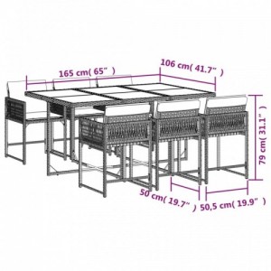 7 részes fekete polyrattan kerti étkezőgarnitúra párnával