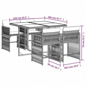 5 részes fekete polyrattan kerti étkezőgarnitúra párnákkal