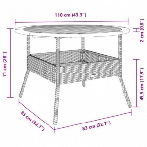 Fekete polyrattan kerti asztal akácfa lappal Ø110 x 71 cm