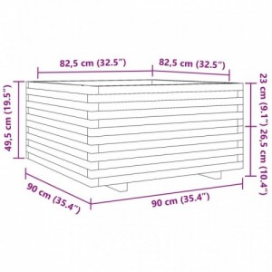 Viaszbarna tömör fenyőfa kerti virágláda 90 x 90 x 49,5 cm