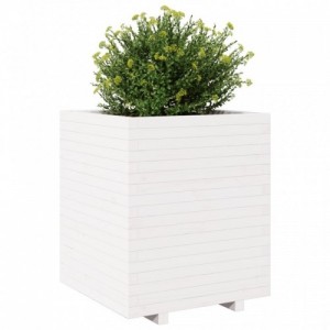 Fehér tömör fenyőfa kerti virágláda 60 x 60 x 72,5 cm