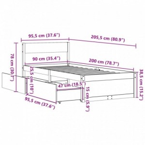 Fehér tömör fenyőfa ágy matrac nélkül 90 x 200 cm