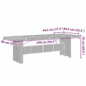 Szürke polyrattan kerti asztal akácfa lappal 240 x 90 x 75 cm