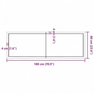 Világosbarna kezelt tömör fa fürdőszobai pult 180x60x(2-4) cm