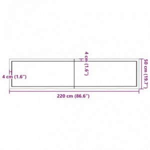 Kezeletlen tömör tölgyfa asztallap 220x50x(2-4) cm