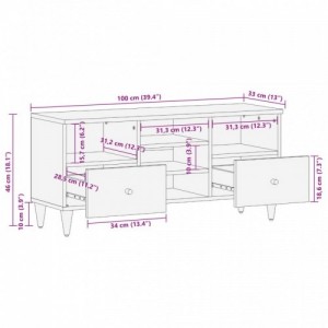 Tömör mangófa TV-szekrény 100 x 33 x 46 cm