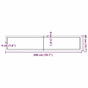 Sötétbarna kezelt tömör tölgyfa asztallap 200x40x(2-6) cm