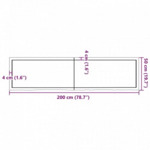 Sötétbarna kezelt tömör tölgyfa asztallap 200x50x(2-4) cm