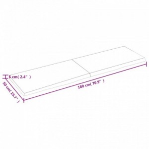 Sötétbarna kezelt tömör fa fürdőszobai pult 180x50x(2-6) cm