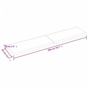 Sötétbarna kezelt tömör fa fürdőszobai pult 200x40x(2-6) cm