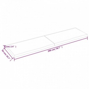 Sötétbarna kezelt tömör fa fürdőszobai pult 200x50x(2-6) cm