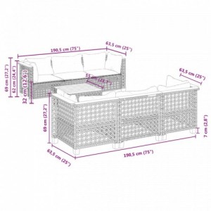 7 részes fekete polyrattan kerti ülőgarnitúra párnával