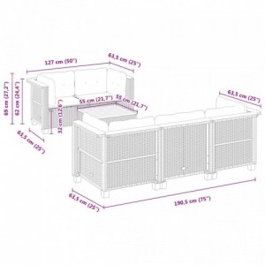 6 részes fekete polyrattan kerti ülőgarnitúra párnákkal