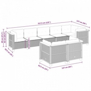 8 részes fekete polyrattan kerti ülőgarnitúra párnákkal