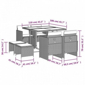 9részes világosszürke polyrattan kerti étkezőgarnitúra párnával