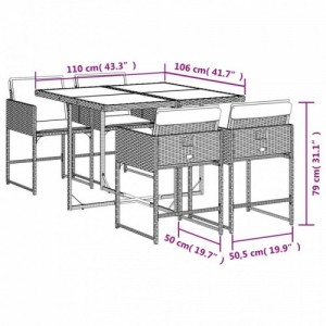 5 részes szürke polyrattan kerti étkezőgarnitúra párnával