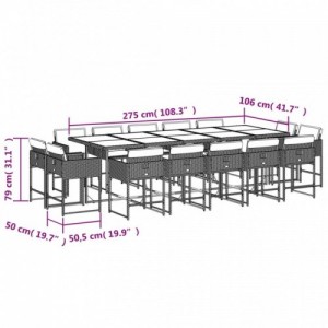 15 részes szürke polyrattan kerti étkezőgarnitúra párnákkal