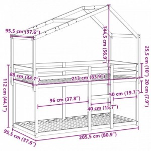 Fehér tömör fenyőfa ágy emelettel és tetővel 90 x 200 cm