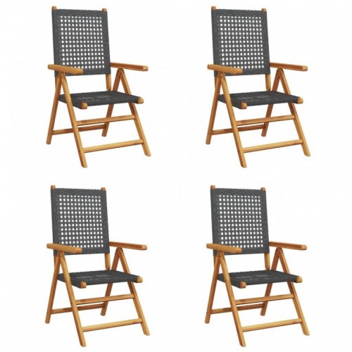4 db fekete polyrattan és tömör fa dönthető kerti szék