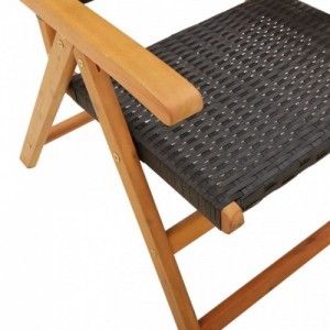 4 db fekete polyrattan és tömör fa dönthető kerti szék