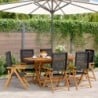 6 db fekete polyrattan és tömör fa dönthető kerti szék