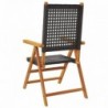 8 db fekete polyrattan és tömör fa dönthető kerti szék