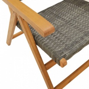 4 db szürke polyrattan és tömör fa dönthető kerti szék