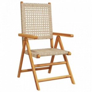 4 db bézs polyrattan és tömör fa dönthető kerti szék