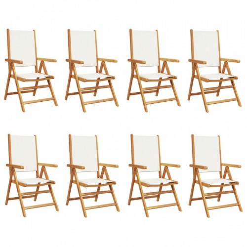 8 db krémfehér szövet és tömör fa dönthető kerti szék
