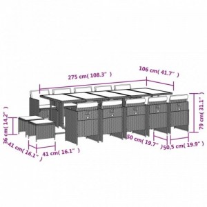 15 részes barna polyrattan kerti ülőgarnitúra párnákkal