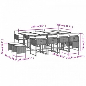 13 részes fekete polyrattan kerti ülőgarnitúra párnákkal