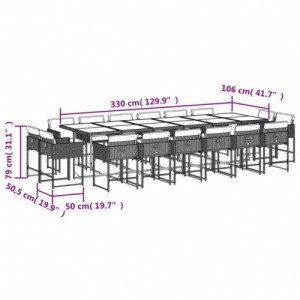 17 részes fekete polyrattan kerti étkezőgarnitúra párnákkal