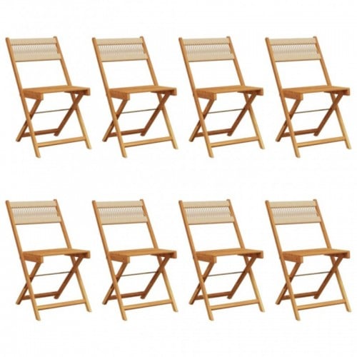 8 db bézs tömör akácfa összecsukható kerti szék