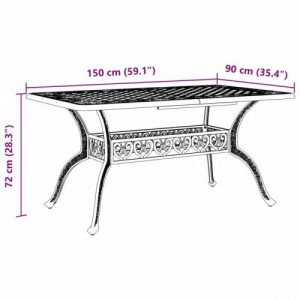 Bronzszínű öntött alumínium kerti asztal 150 x 90 x 72 cm