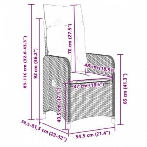 2 db barna polyrattan dönthető kerti szék párnákkal