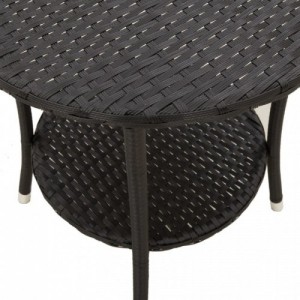 2 db fekete polyrattan dönthető kerti szék asztallal