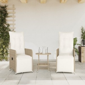2 db bézs polyrattan dönthető kerti szék asztallal