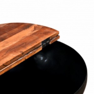 Fekete tömör újrahasznosított fa dohányzóasztal 50 x 27 cm