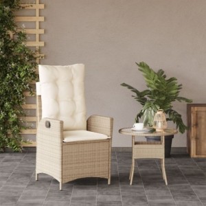 Bézs polyrattan dönthető kerti szék párnákkal