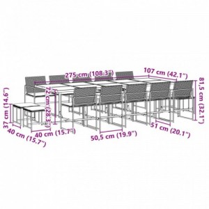 15 részes fekete polyrattan kerti étkezőgarnitúra párnákkal